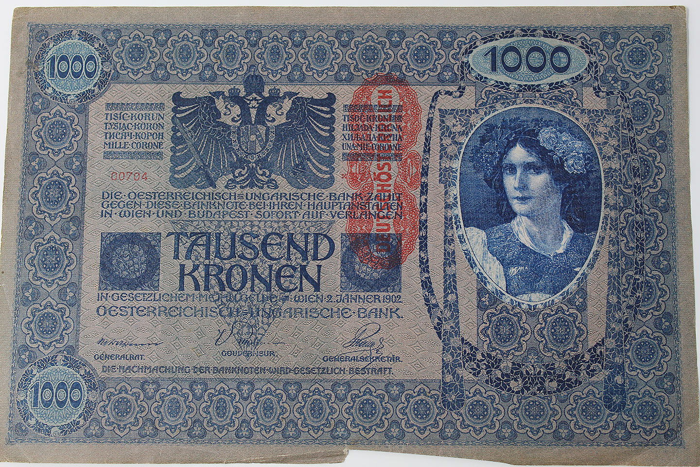 German-Austria 1000 Tausend Kronan 1902 Note . COINPM9
