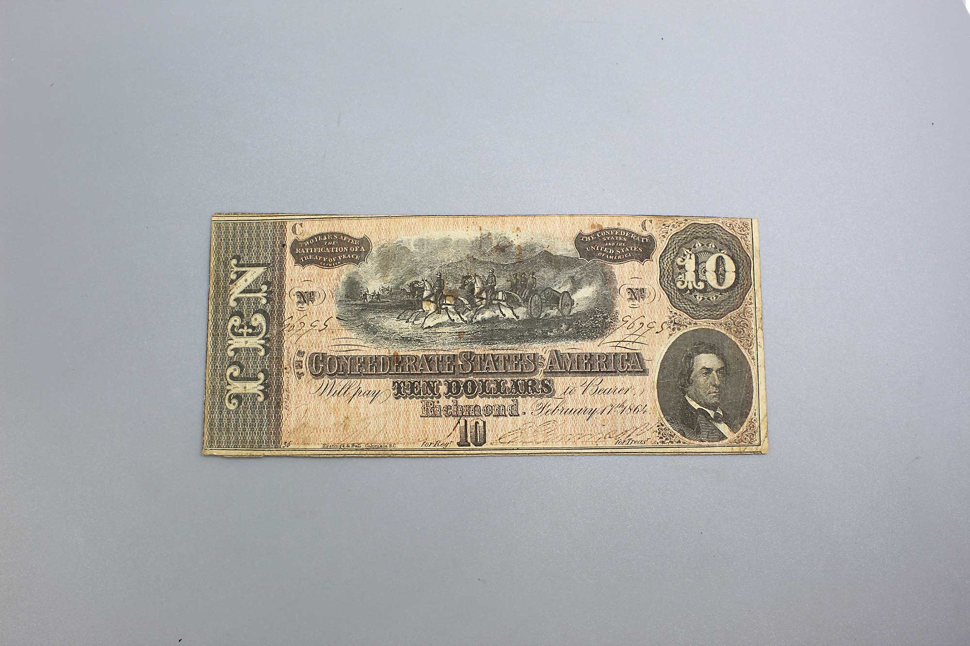 1864 MOST FAMOUS CONFEDERATE BILL EVER ISSUED (HORSES PULL CANNON