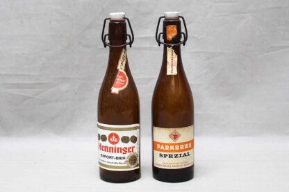 Two Vintage Flip Swing Porcelain Top Bottles . ANT226