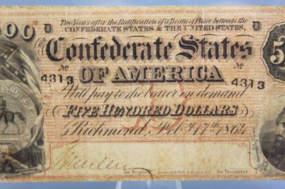 American Civil War CSA 1864 $500 Dollars Bank Note . CWM257 - Image 3