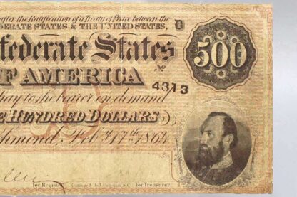 American Civil War CSA 1864 $500 Dollars Bank Note . CWM257 - Image 4