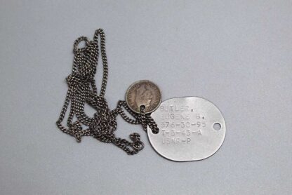 WW2 USN Dog Tag T43 on Chain w/Coin . FLU3804b