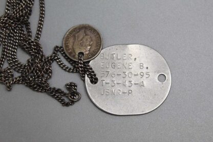 WW2 USN Dog Tag T43 on Chain w/Coin . FLU3804b - Image 2