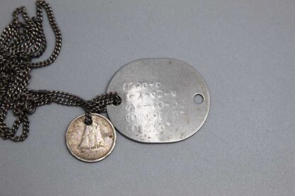 WW2 USN Dog Tag T43 on Chain w/Coin . FLU3804b - Image 3